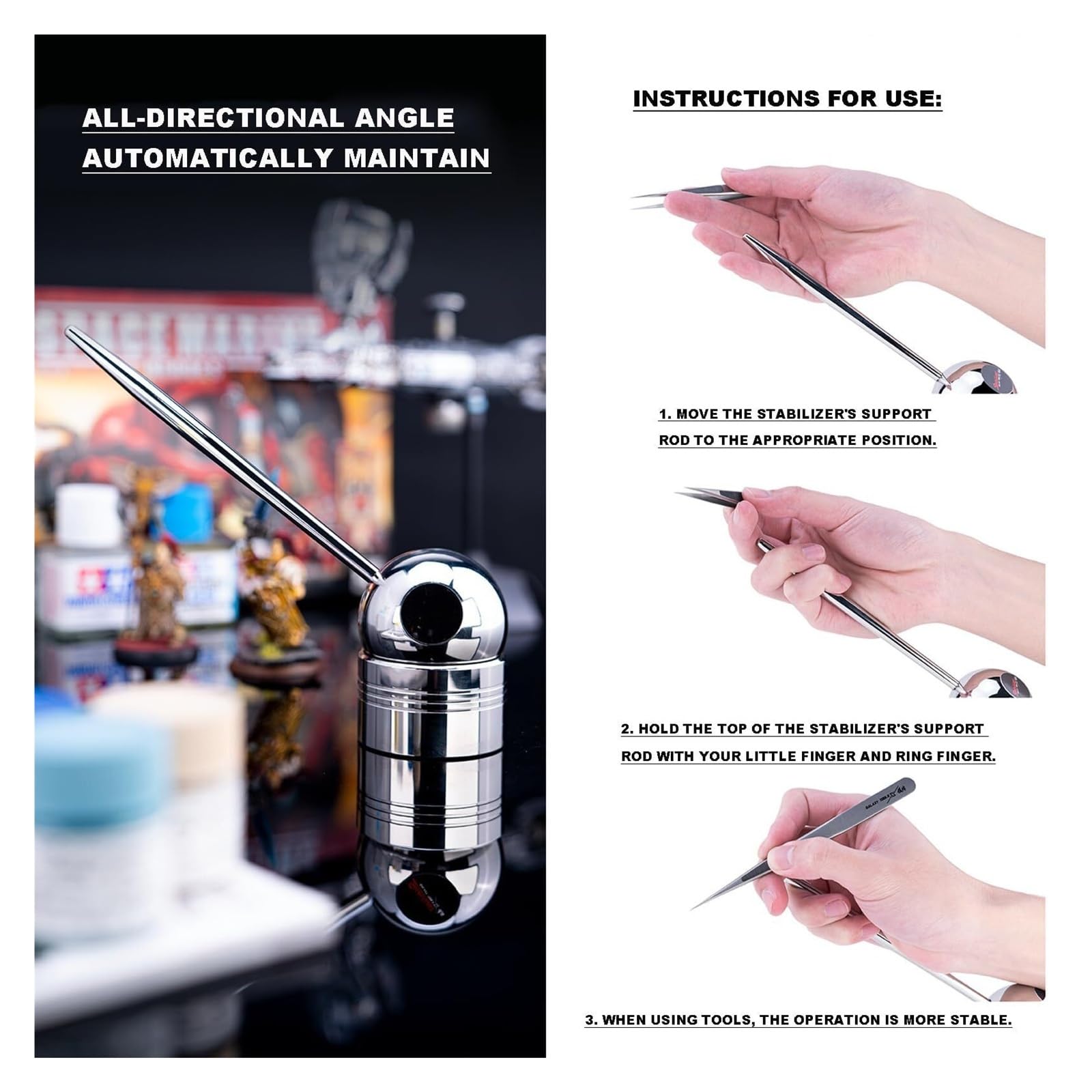 Stabilizzatore for mani for modellismo, ruota orizzontalmente di 360° e verticalmente di 210°, modello di stabilizzatore for mani di precisione, riduce efficacemente il tremore delle mani