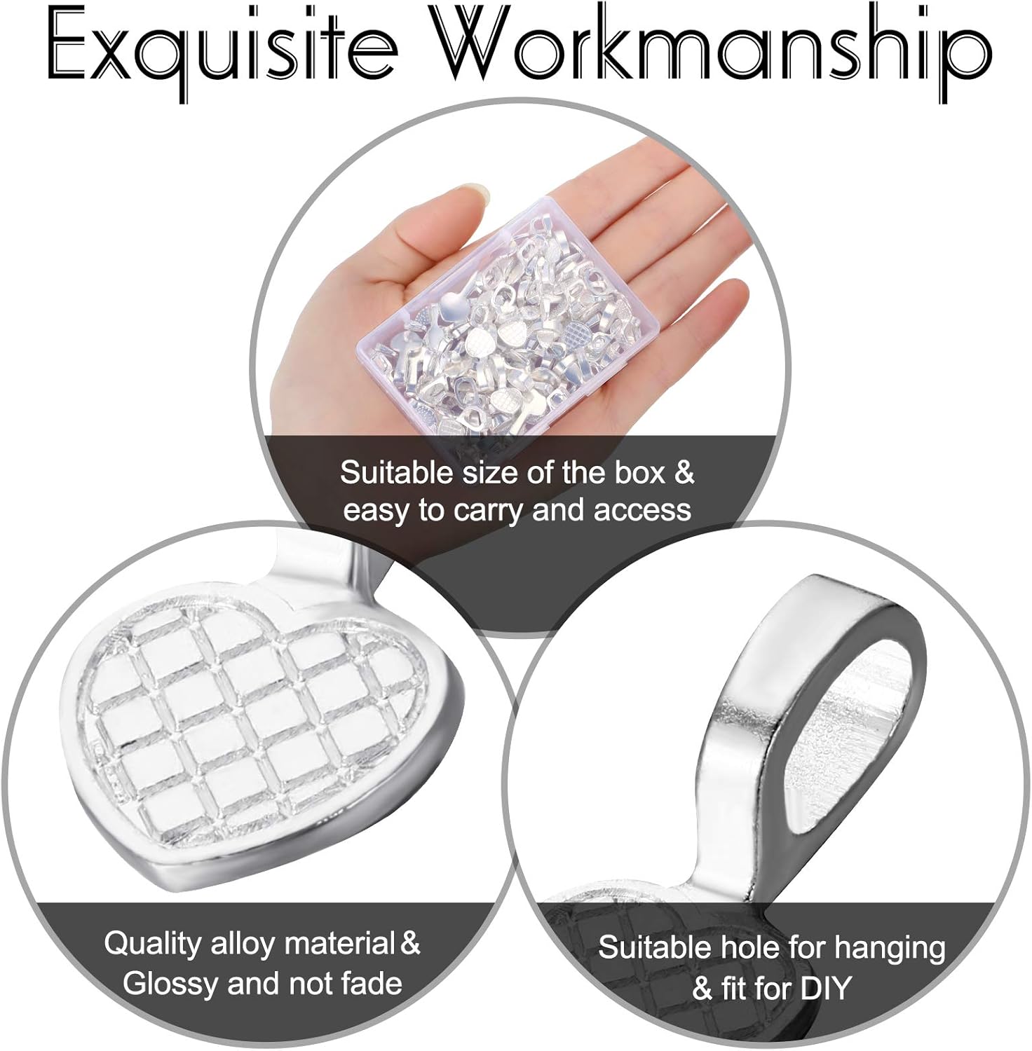 Yaomiao 100 Pieces Spoon Glue on Bails Pendant Jewelry Bails Shiny Silver Color Oval Heart Shape Glue on Necklace Earring Pendant Small Spoon Charms for DIY Jewelry Making Craft Supplies Glass Tiles - Image 3