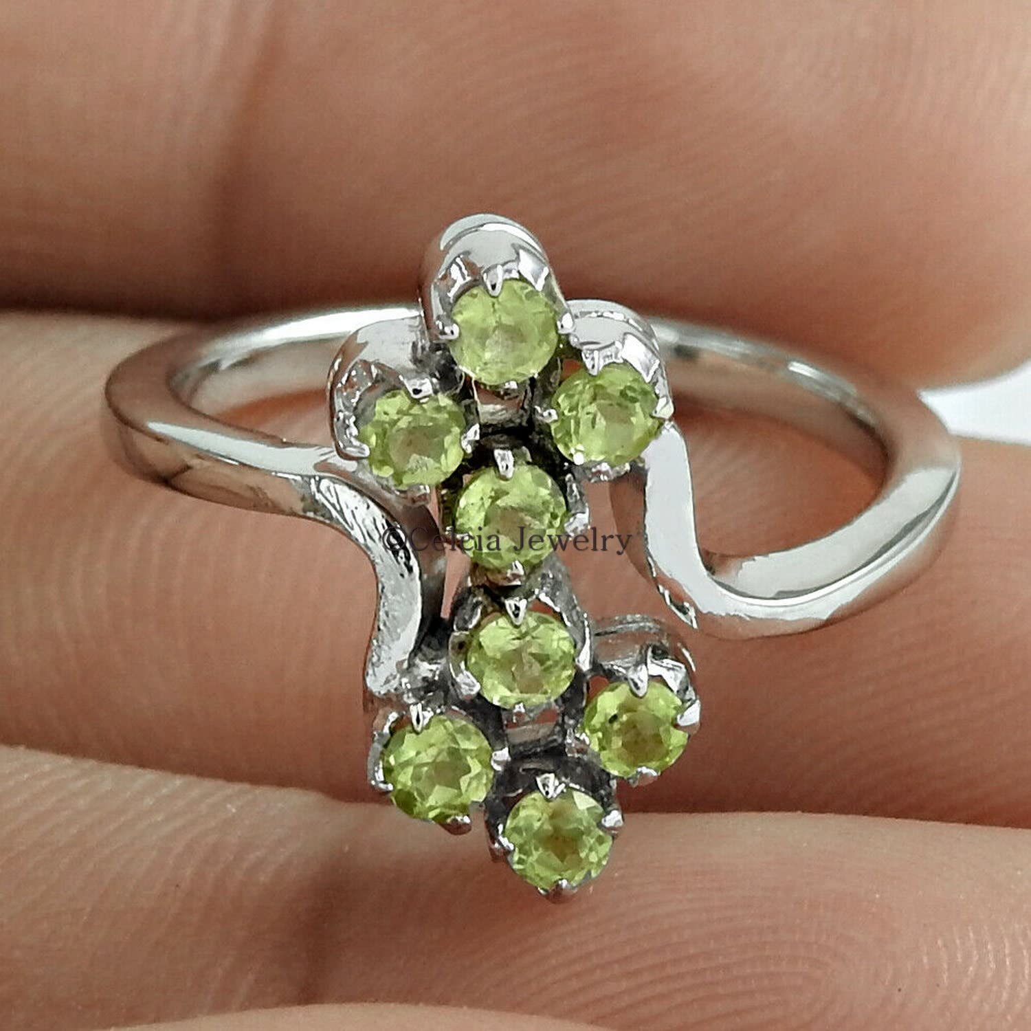 Anello di pietra preziosa peridoto, anello d'argento puro 925k, anello di dichiarazione, anello di pietra preziosa di guarigione, anello impilabile, anello di nozze, regalo per ragazze (peridot)