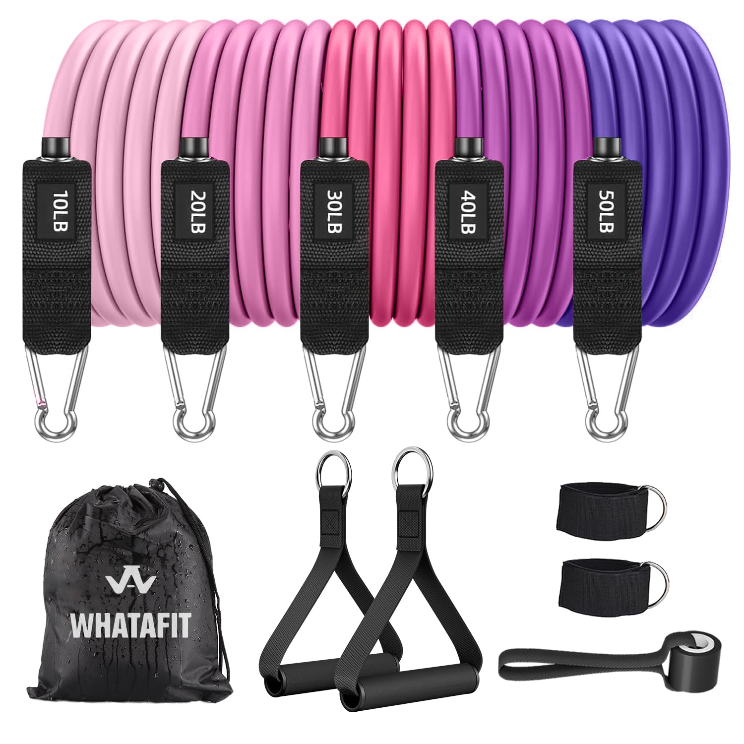 WHATAFIT Resistance Bands, Exercise Bands,Resistance Bands for Working Out, Work Out Bands with Handles for Men and Women Fitness, Strength Training Home Gym Equipment