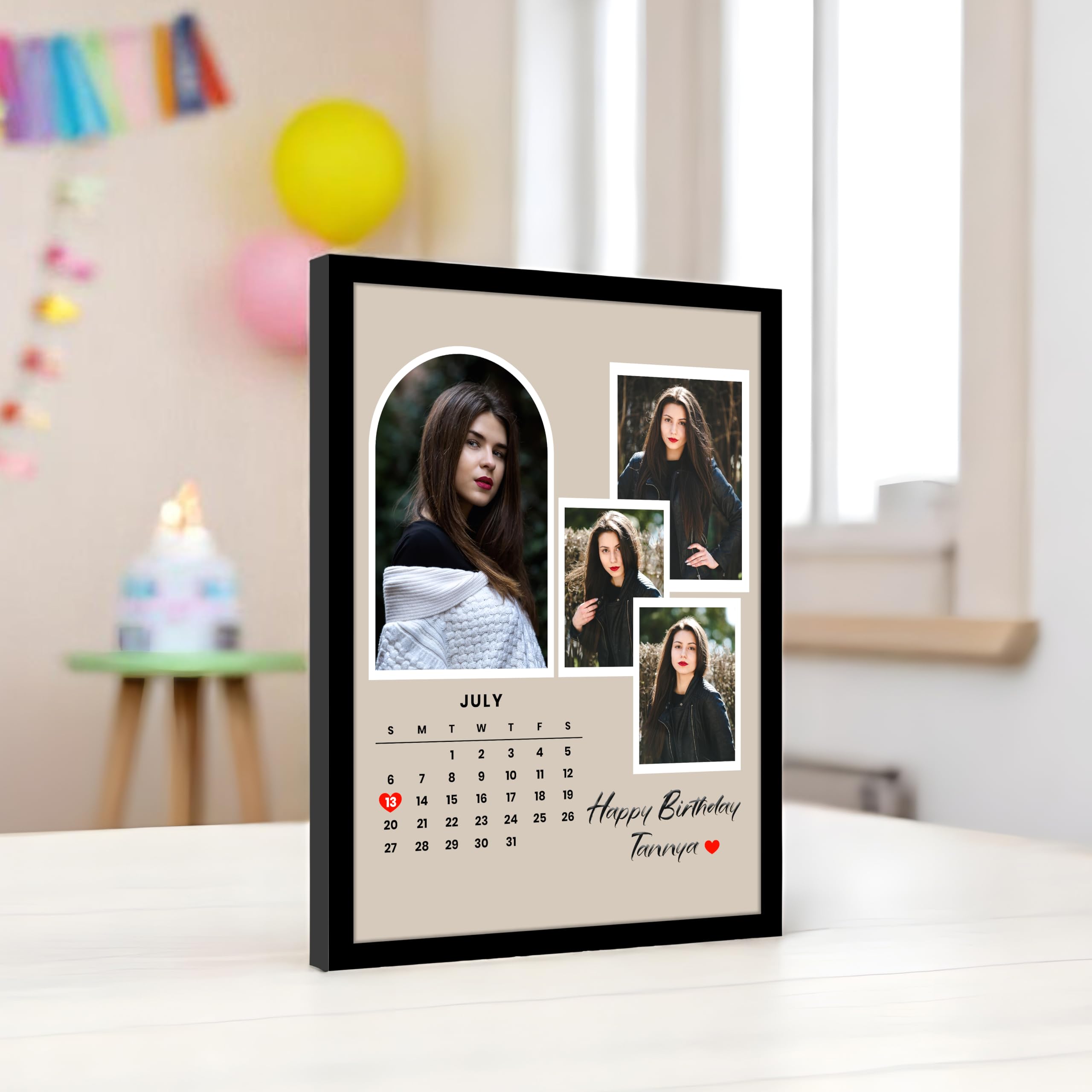 SNAP ART Personalized CalendarsTheme Happy Birthday Wall Photo Print Collage with 4 Photo Upload Customized Photo Frame Gift For Mother, Father, Sister and Friends (Size 13x18 inch) 3