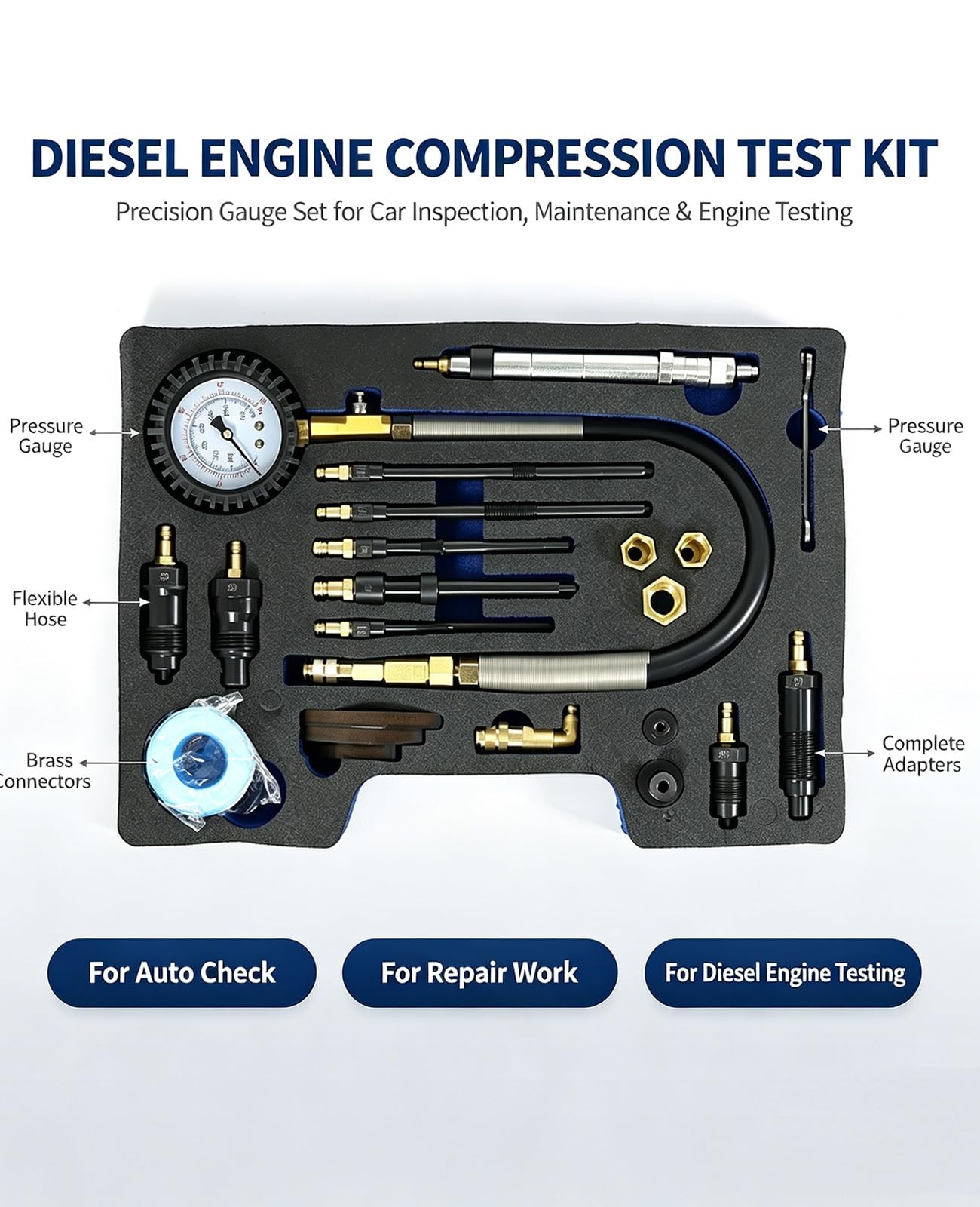 Tester di Compressione Motori Benzina E Diesel, 46PCS Perdita di Pressione | Tester di compressione, Testers Motore per Motori Diesel e Benzina Auto