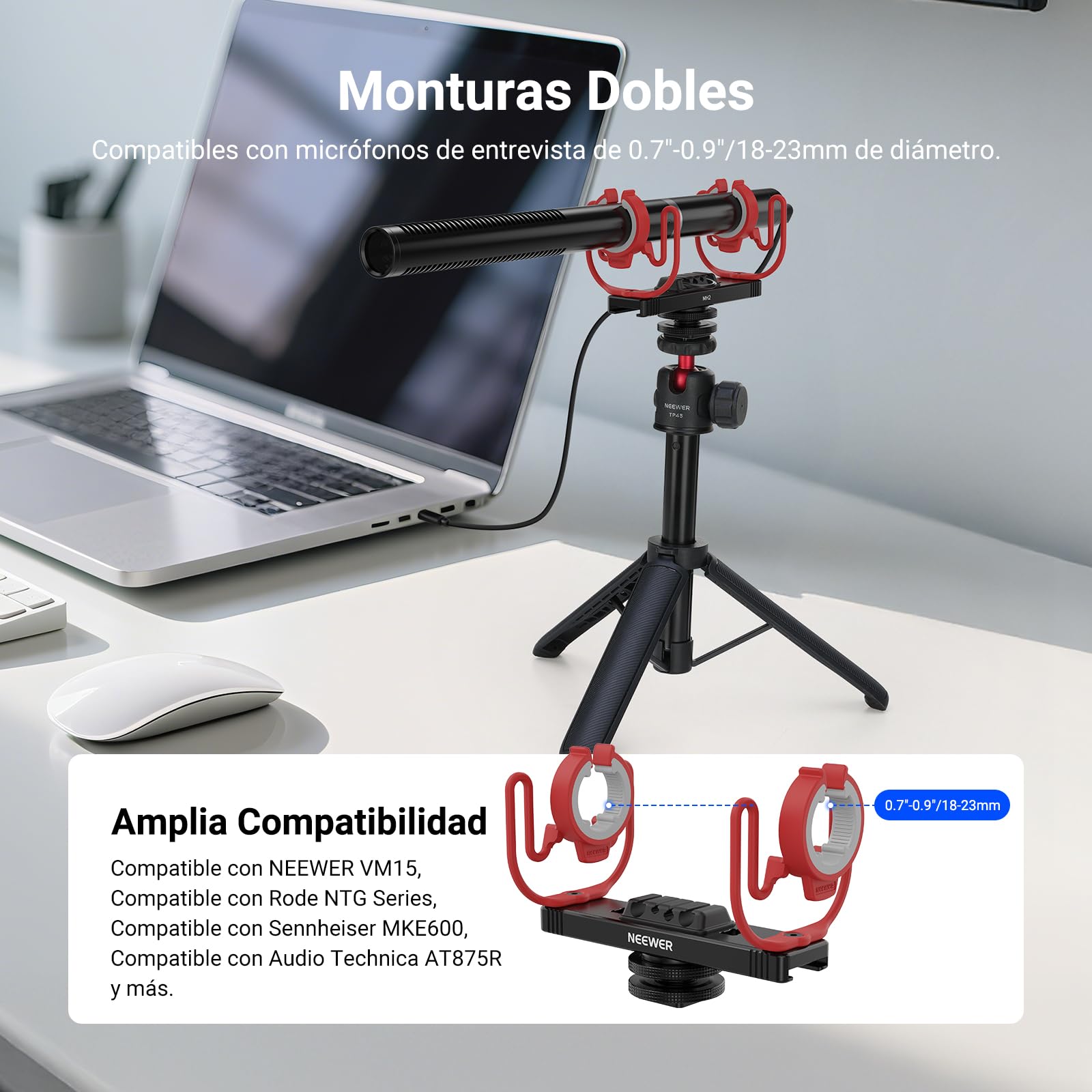 NEEWER Soporte de choque para micrófono, soporte ajustable para micrófono de zapata fría para cámara, poste de pluma, accesorios de trípode compatibles con Rode NTG Series Sennheiser MKE600 Audio