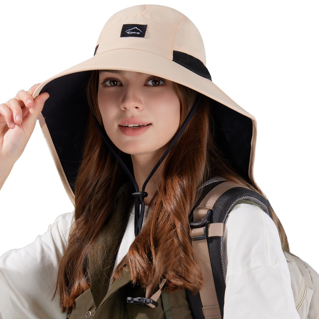 HUAMULAN Women Wide Brim Summer Sun Hat Ponytail Hole with Neck Flap