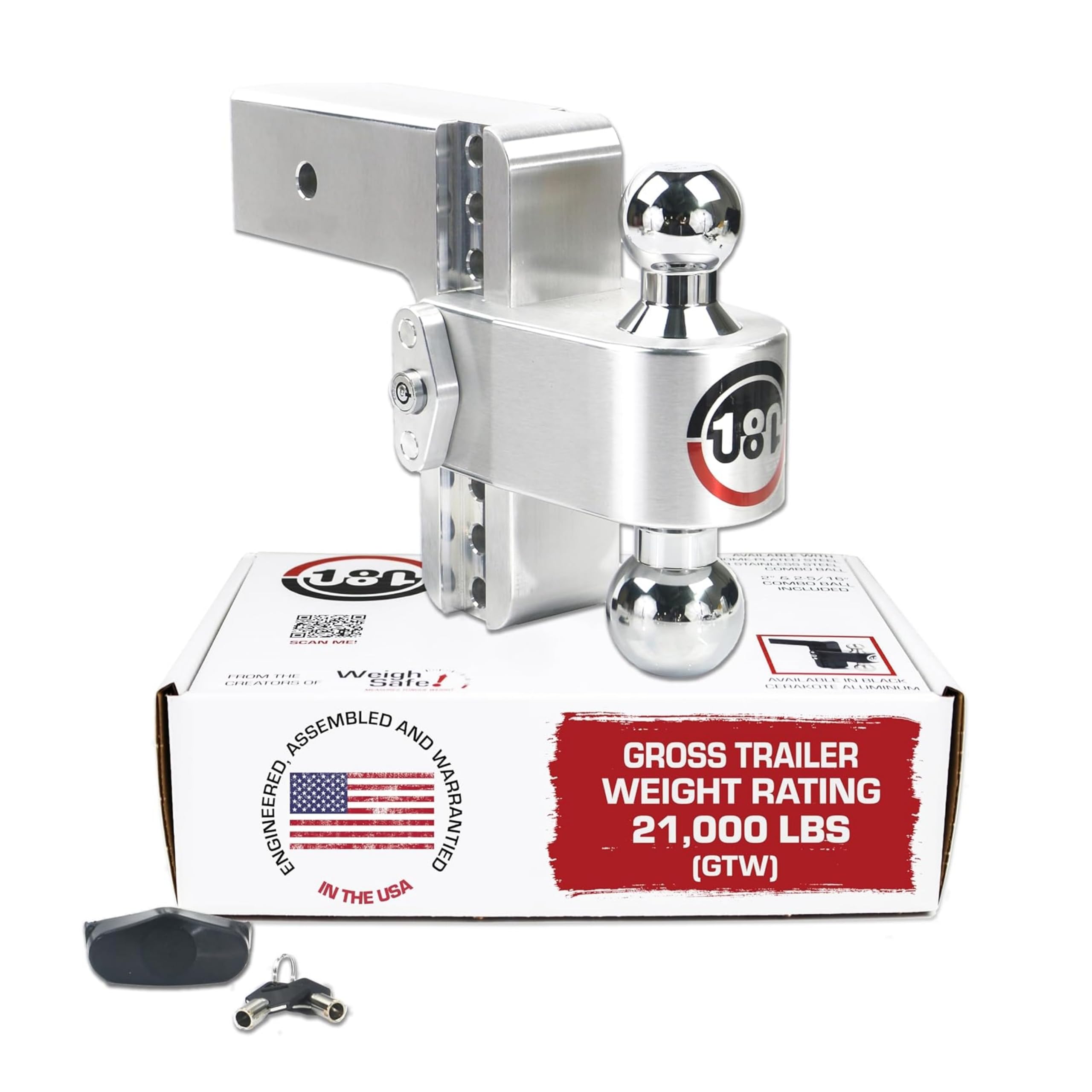 Weigh Safe Adjustable Trailer Hitch Ball Mount - 6" Adjustable Drop Hitch for 3" Receiver - Premium Heavy Duty Aluminum Trailer Tow Hitch w/ Chrome Plated Tow Balls (2" & 2 5/16") - 21,000 GTW