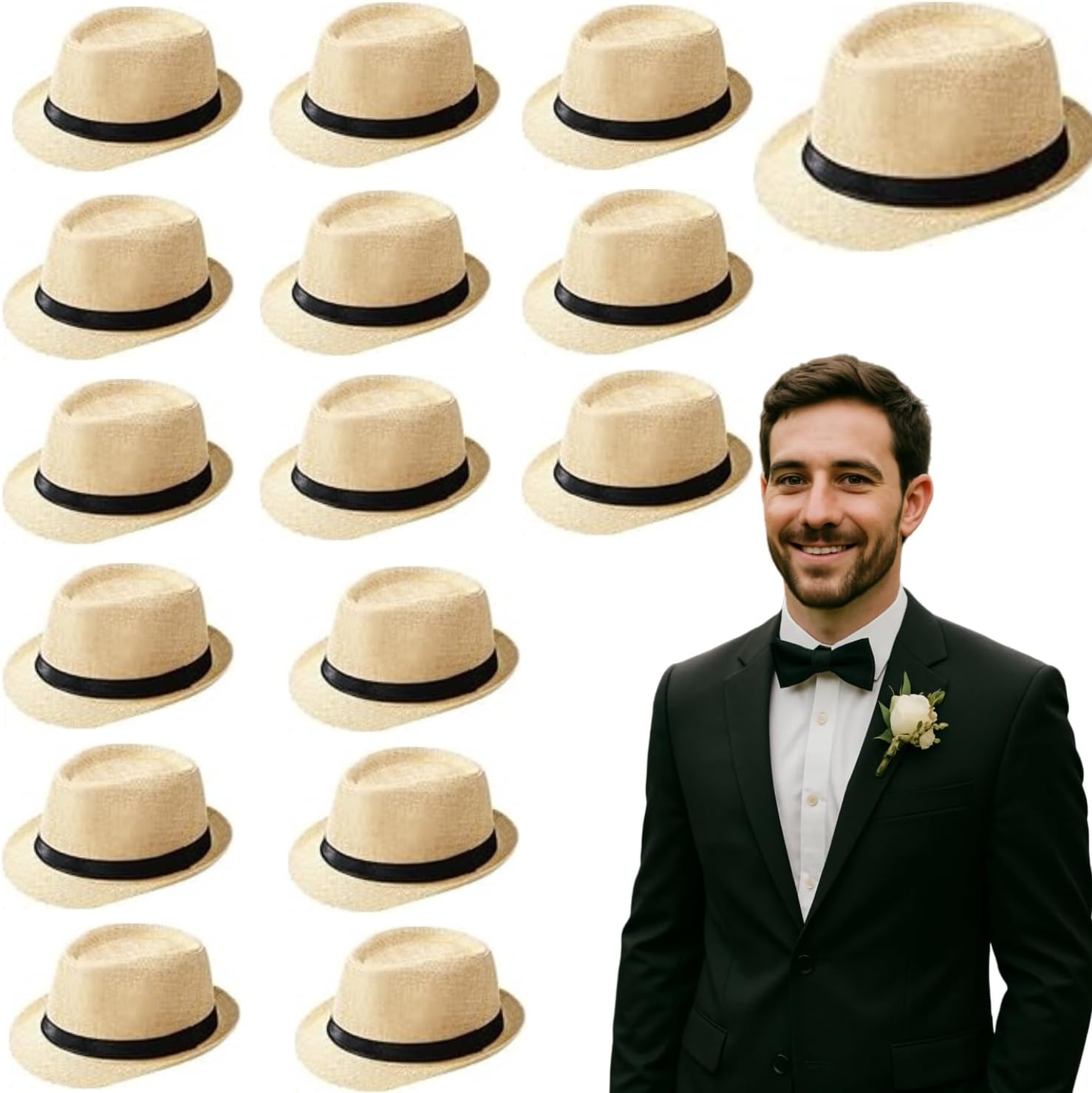 Fedora Hats Bulk for Wedding Beach Short Brim Sun Panama Hats for Guest Women Party Favors, Circumference 58cm