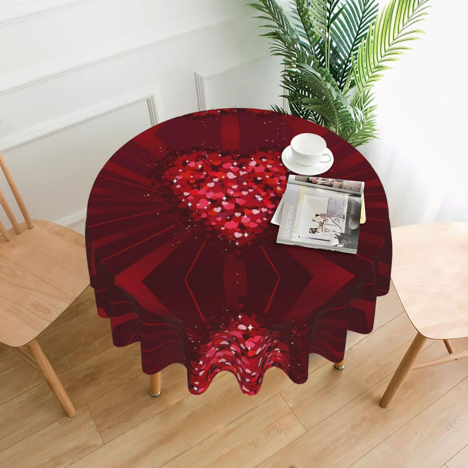 WHJSHOP Happy Valentine's Day Prints Round Table Throw 60 Inch – Waterproof Table Cover for Dining, Coffee Tables, Parties & More - Soft, Wrinkle-Resistant Table Layer