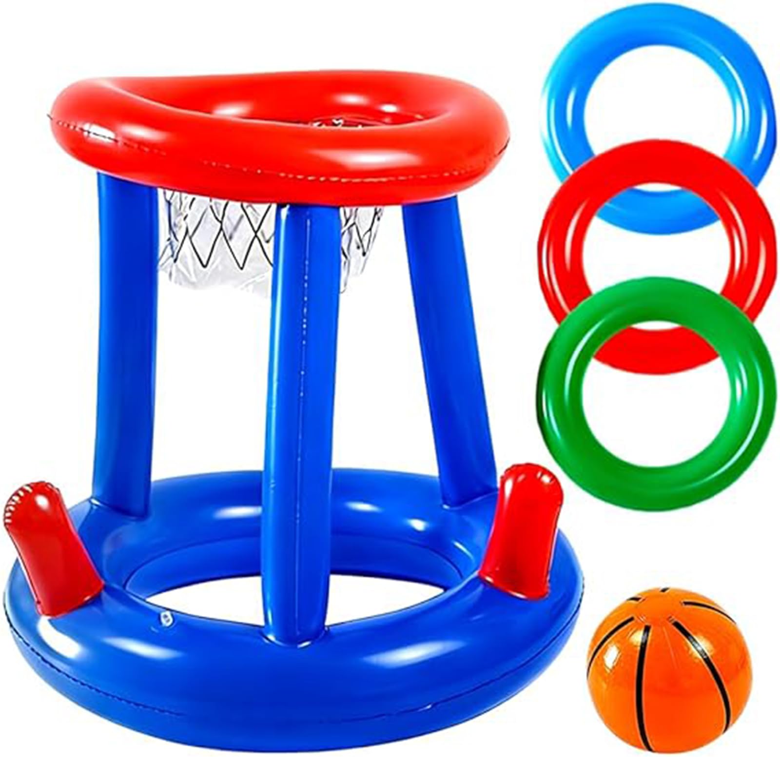 Pool Basketball Hoop Set, Inflatable Pool Toys, Inflatable Pool Games with 1 Basketball and 3 Rings, Swimming Pool Toys for Adults, Fun Water Activities for Beach and Pool Parties
