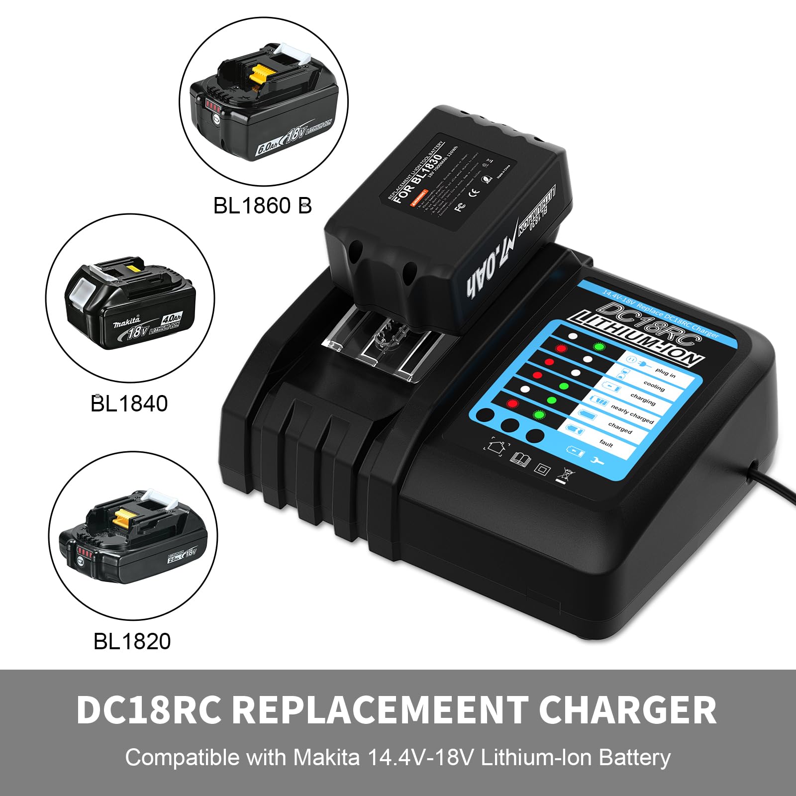 Makita Batterij 5500mah Vervangende Accu LXT Power Source Kit Für Makita 18Volt Mit 1X BL1860B Akku 18V 60ah Dc18rc Ladegert 3a Ersatz Fr Makita Bl1860 Bl1850b Bl1850 Bl1830b Bl1815 Bl1815n 197280 8