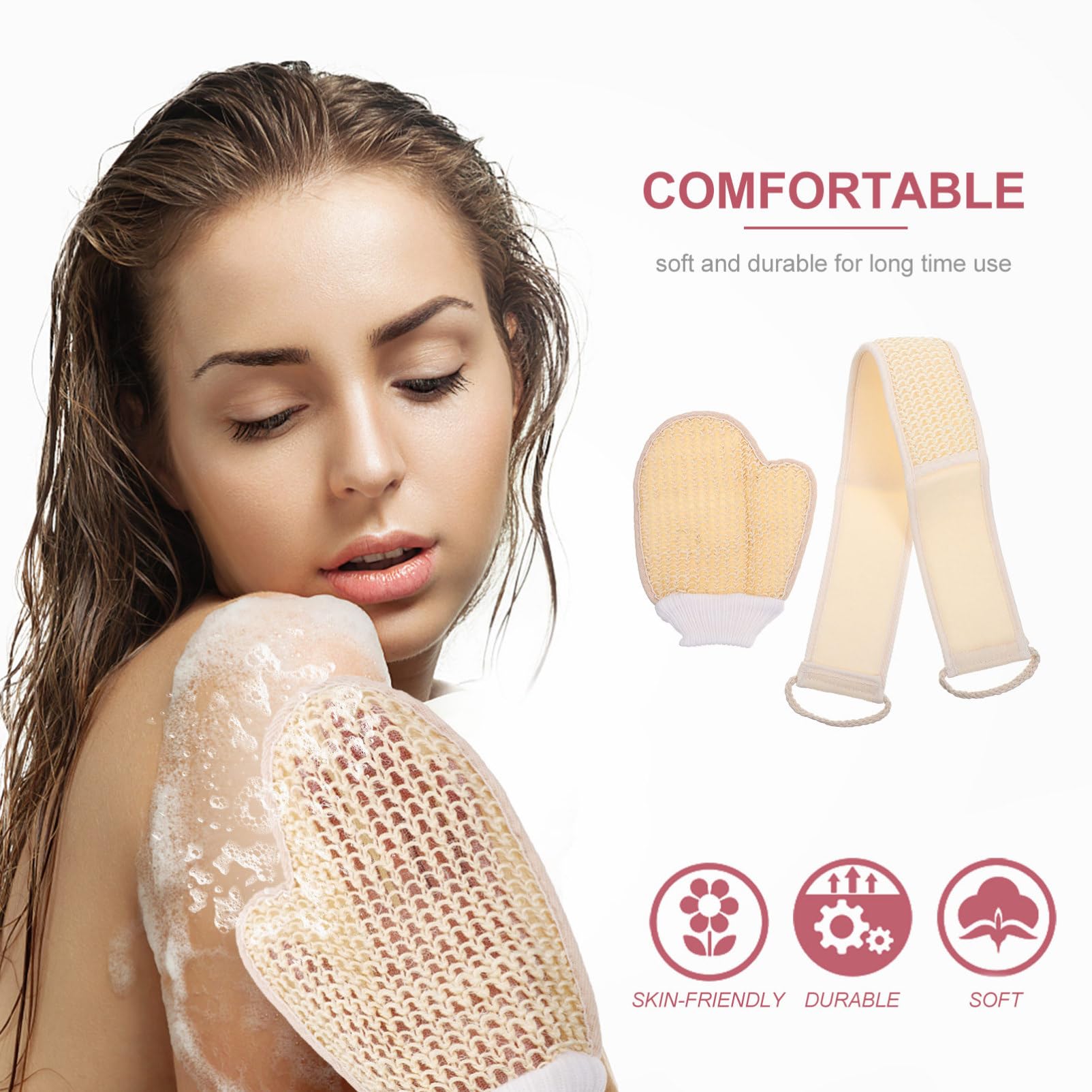 minkissy Juego de 4 toallas de baño para el cuerpo, esponja de belleza, esponja de baño, esponja de baño, esponja de baño, esponja de baño, guante de lufa, toallas de lufa natural, esponjas de cepillo