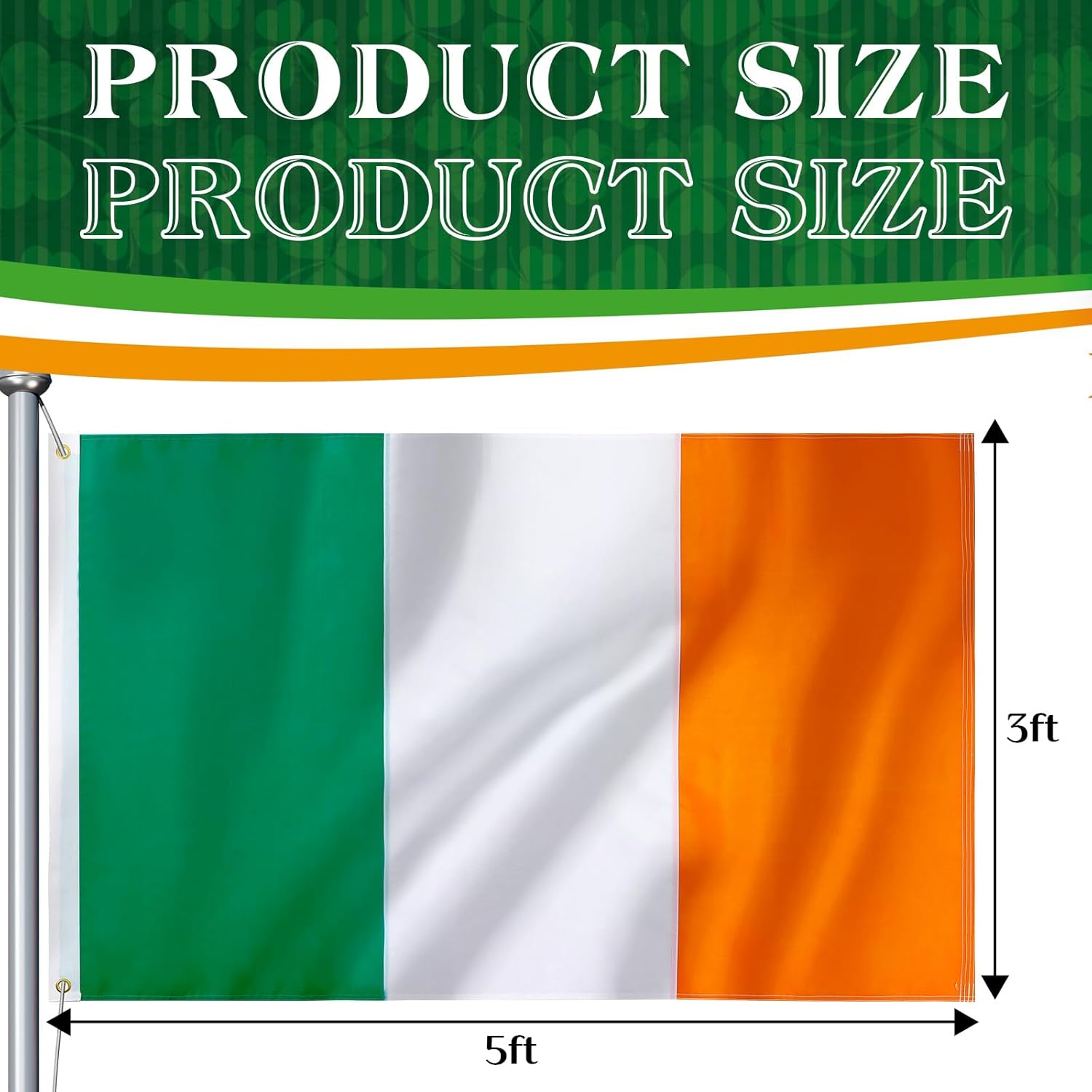 Ireland Flag 4 Pack, 210D Polyester, 3 x 5 ft, Double Sided, St. Patrick's Day, w/ Brass Grommets