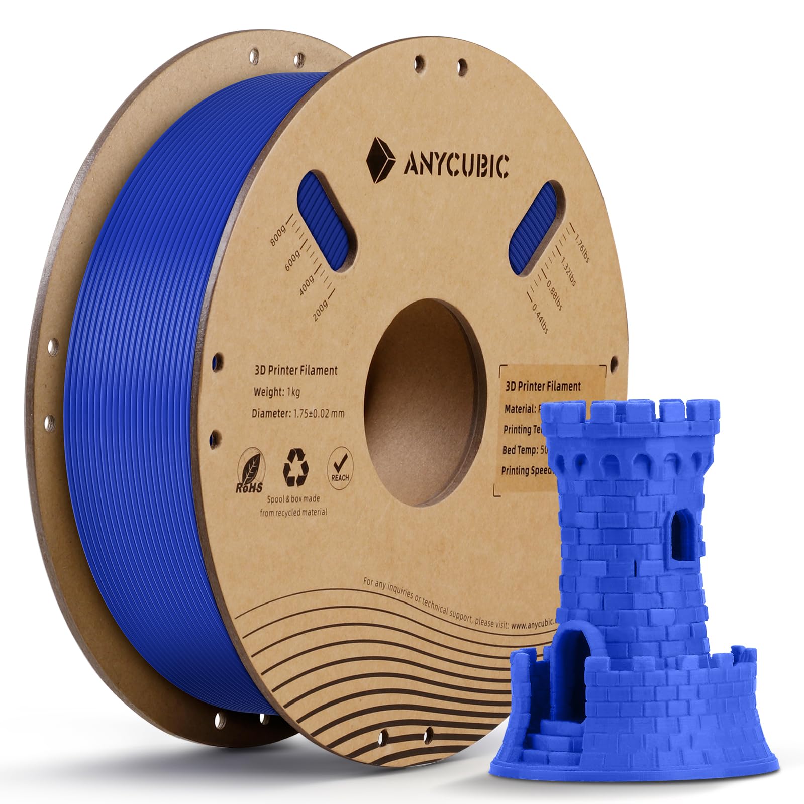 ANYCUBIC PLA Filamento per Stampante 3D, RFID Filamento PLA per Stampante 3D 1,75 mm Precisione Dimensionale +/- 0,02 mm(Blu Abbagliante,1KG)