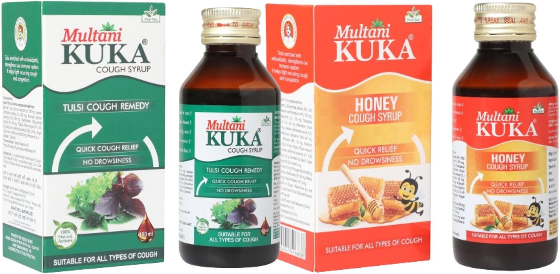 Kuka Cough Syrup With Kuka Honey | Get Ayurvedic Relief from Throat Issue, Chest Congestion, All Types Of cough & Cold | 100 Ml Each - 2 Pack