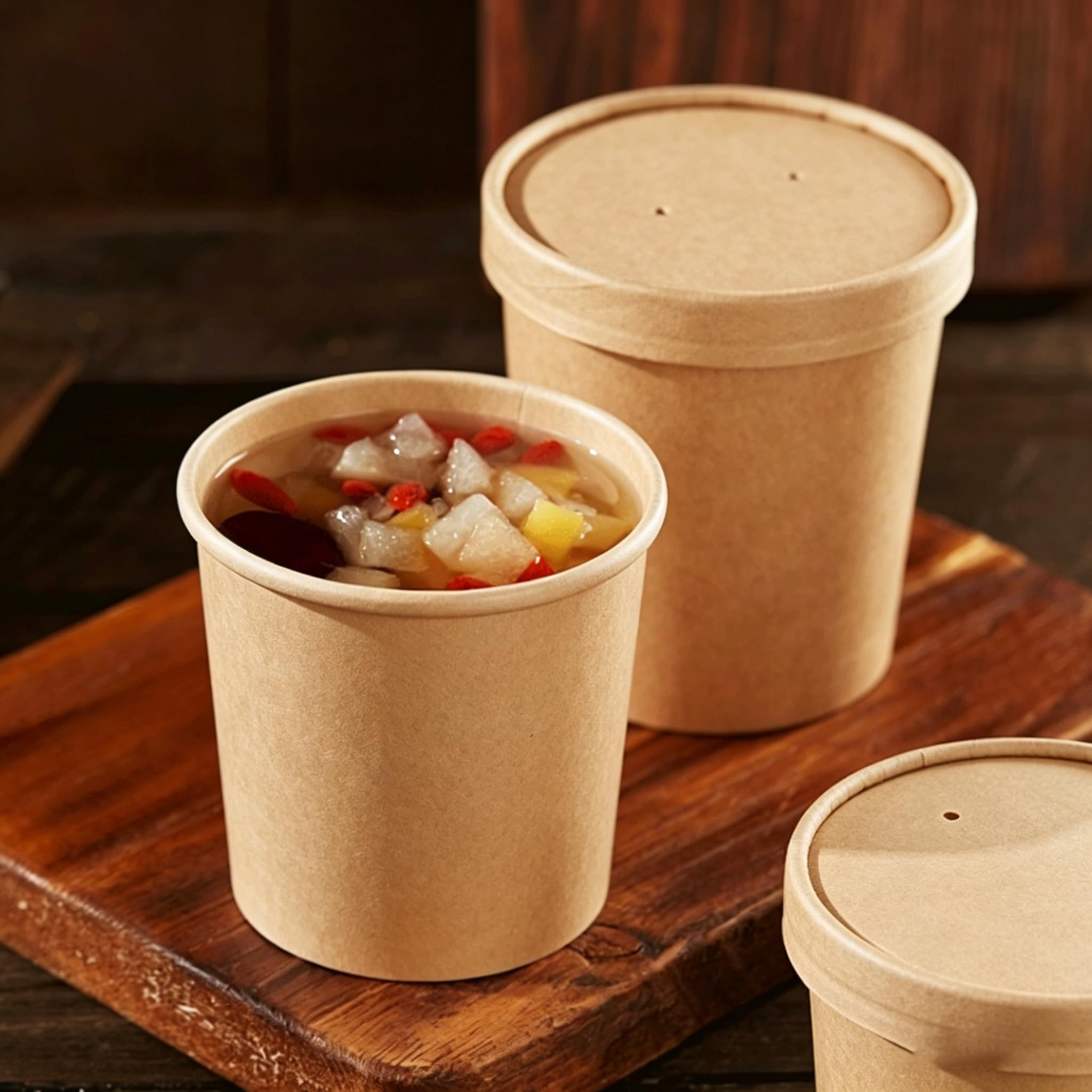 Confezione da 50 contenitori da zuppa in carta kraft da 460 ml con coperchio, ciotole usa e getta da asporto per cibi caldi e freddi, bicchieri di carta da asporto per bevande calde