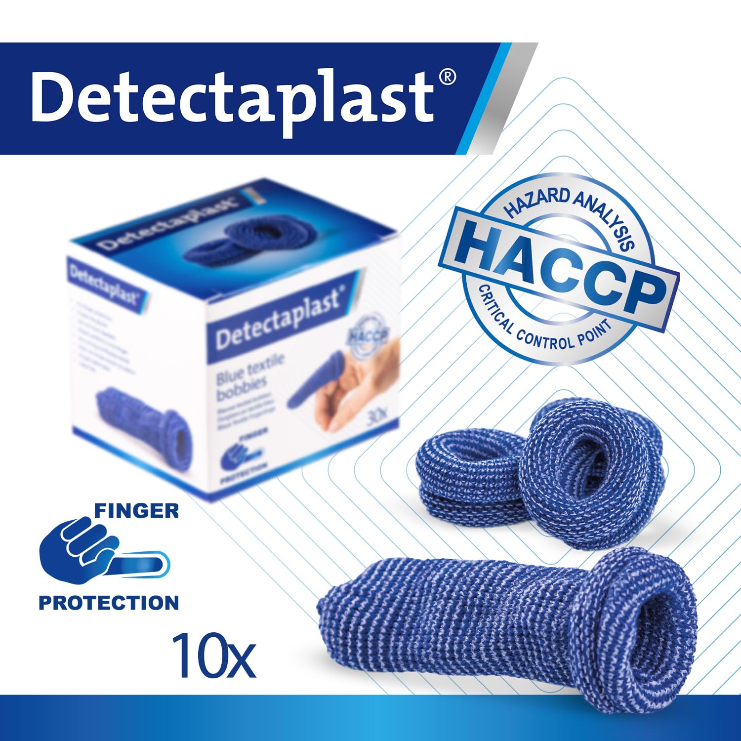 Cerotto Detectaplast per dito medio, benda blu per dito per l’uso nel settore della ristorazione, protezione per dito in caso di lesioni, resistente allo sporco, 30 pezzi