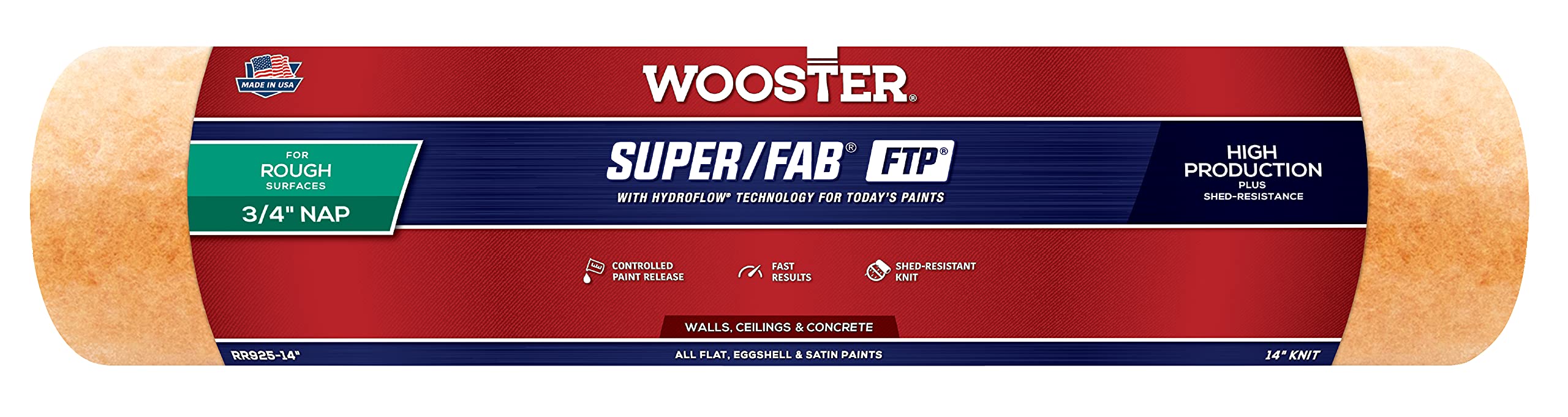Wooster Brush Green Rr925-14 Inch Super Fab Ftp Roller Cover, 3/4-Inch Nap