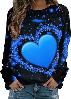 MUDUH Ladies Sweatshirt Pullover Women's Christmas Print Top Shirt Long-sleeved Love Printed Sweatshirt Casual Blouse Loose Pullover Top
