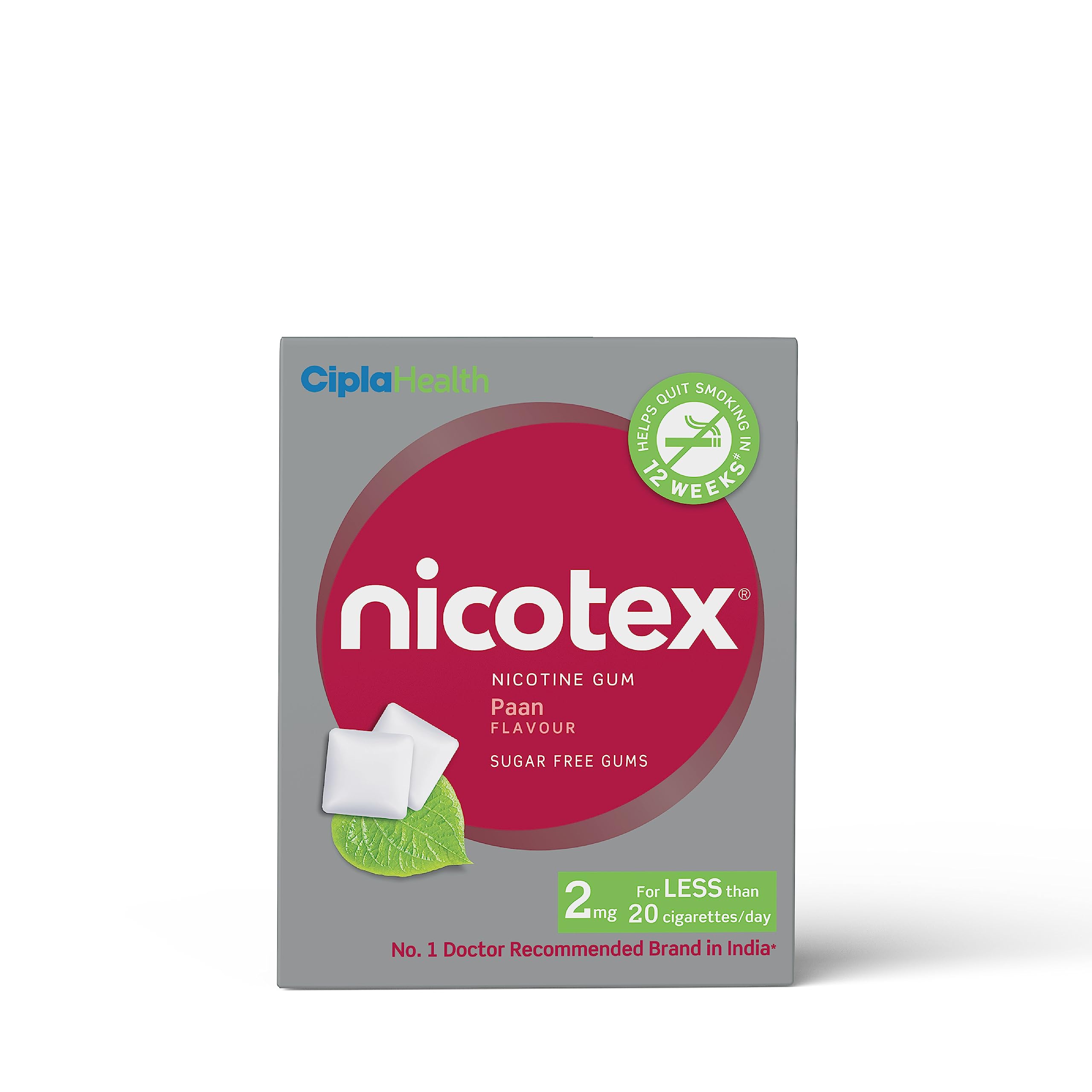 Cipla Nicotex Nicotine Sugar Free Paan Gums 2mg | Helps to Quit Smoking | WHO-approved Therapy | 12 Gums per Pack | Pack of 9