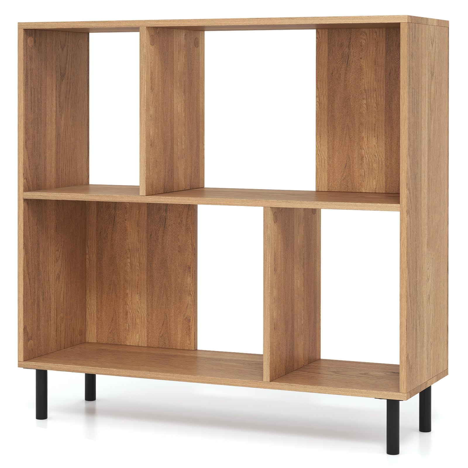 GIANTEX Meuble Étagère à 4 Cubes, Bibliothèque à 2 Niveaux avec Pieds en Métal, 2 Compartiments Semi-Ouvertes, Étagère de Rangement pour Appartements, Dortoirs, Bureaux, 90x30x90 cm (Naturel)