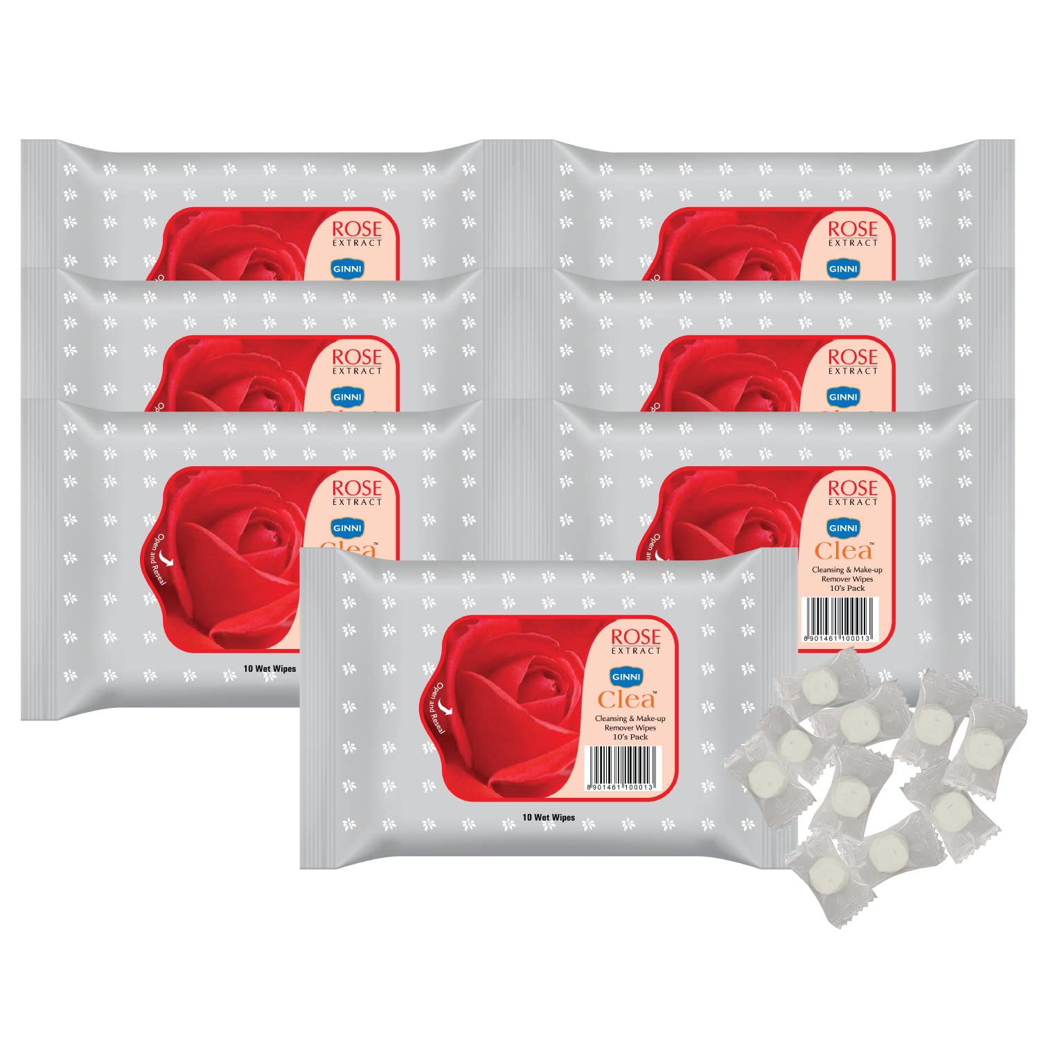 Ginni Magic Coin Tissues (50 Pcs) & Clea Makeup Remover Cleansing Wipes with Rose Extract (7 Packs, 10 Wipes Each) | Compact Coin Tissues & Gentle Rose Cleansing Wipes for Travel & Daily Use-image-6