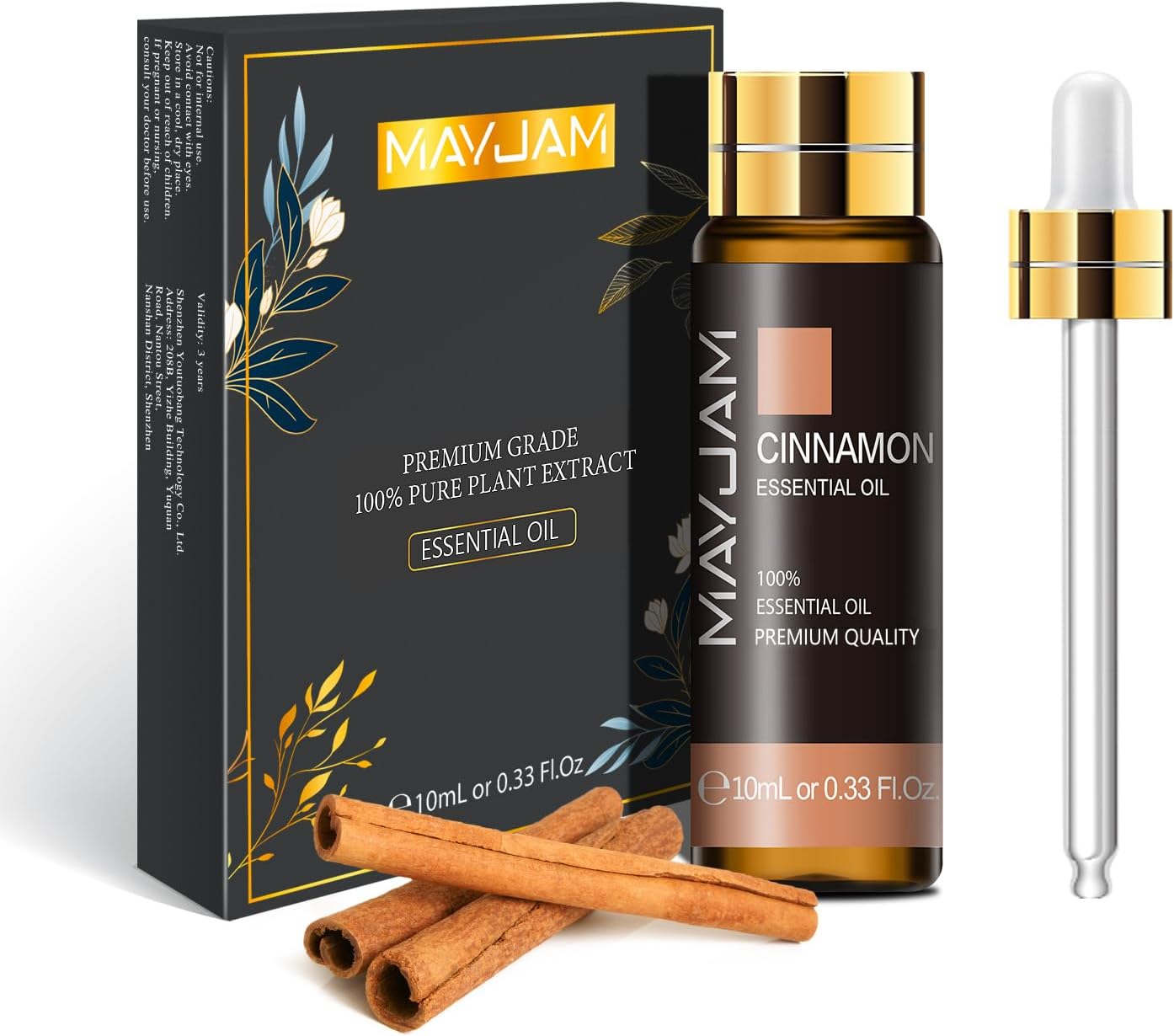 MAYJAM Cinnamon Essential Oil 10ML - Pure, Undiluted - Premium Quality Essential Oils with Glass Dropper - for Diffuser and DIY Candle Making
