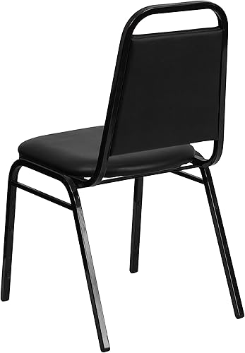 Miniatura 8 de BizChair Paquete de 4 sillas de banquete apilables trapezoidales en vinilo negro con asiento de 1.5 pulgadas de grosor