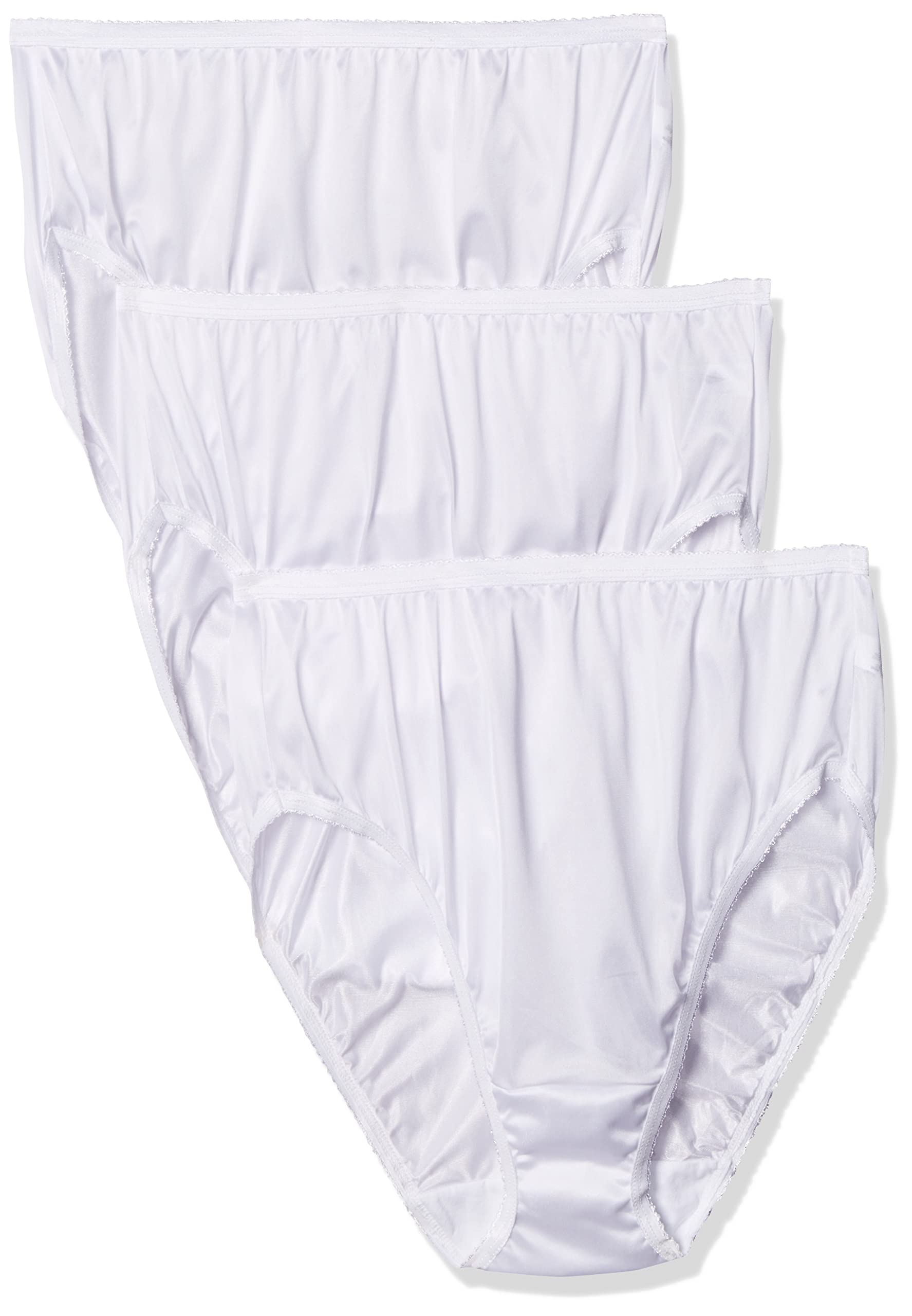 Shadowline Women's Plus-Size Panties - Nylon Hipster (3 Pack), White, 10