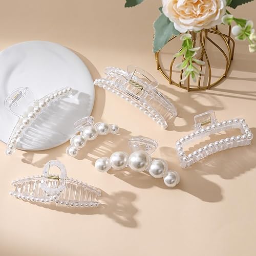 Miniatura 6 de Paquete de 6 pinzas grandes de perlas para el cabello grueso y fino, multiestilos antideslizantes y fuertes clips de mandíbula