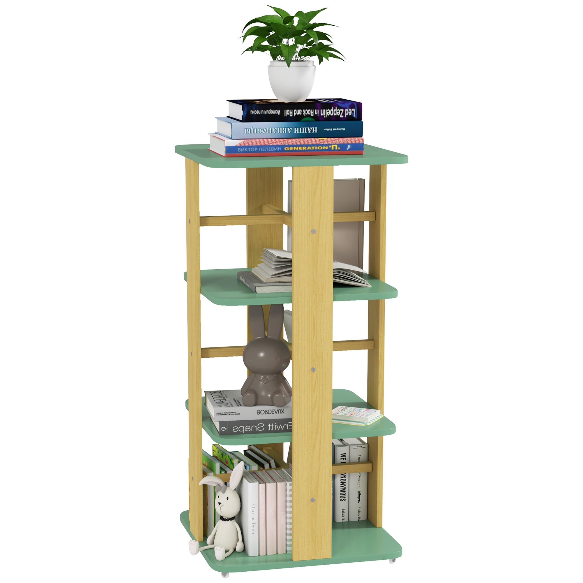 AIYAPLAY Kinderbücherregal mit Rollen, 3 Ebenen, Grün