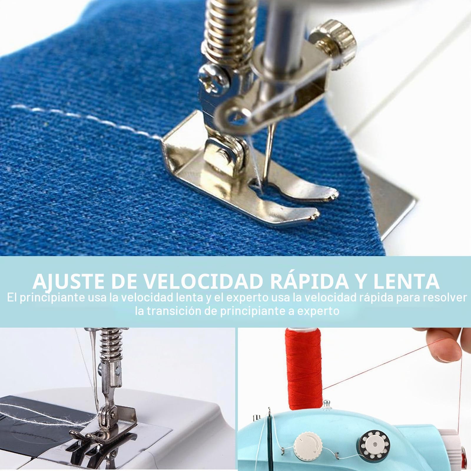 Máquina de coser electrónica, mini máquina de coser de doble hilo, 2 velocidades, con pedal para ropa, cortinas, manualidades con 99 accesorios de costura y mesa de extensión