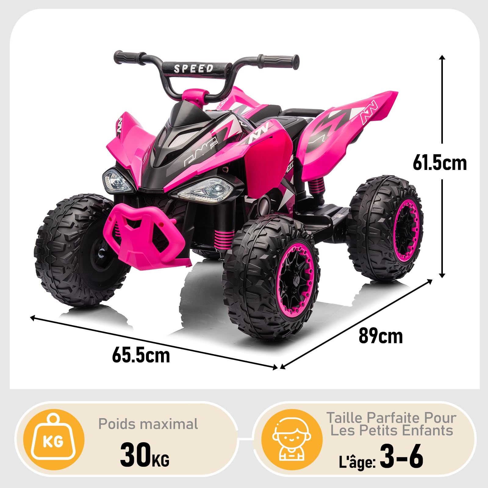 LALAHO Quad Électrique Enfants 12V Voiture Électrique avec LED et Musique ATV pour Enfant 3-8 Ans Rose