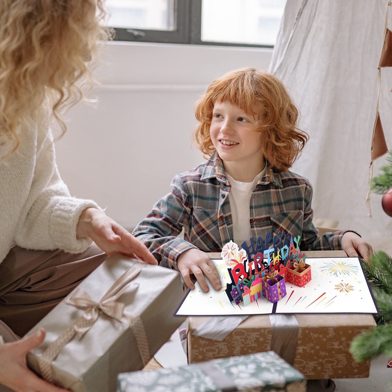 3D Pop-up Geburtstagskarten - Handgefertigt, Kreative Motive (Kuchen, Karussell, Zug), Mit Umschlag