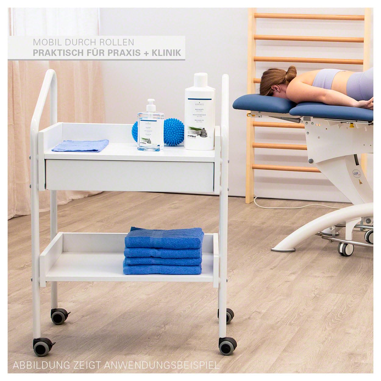 Vielzweckwagen mit 4 Rollen, Rollwagen, Instrumententisch, Gerätewagen, Therapie, Praxis