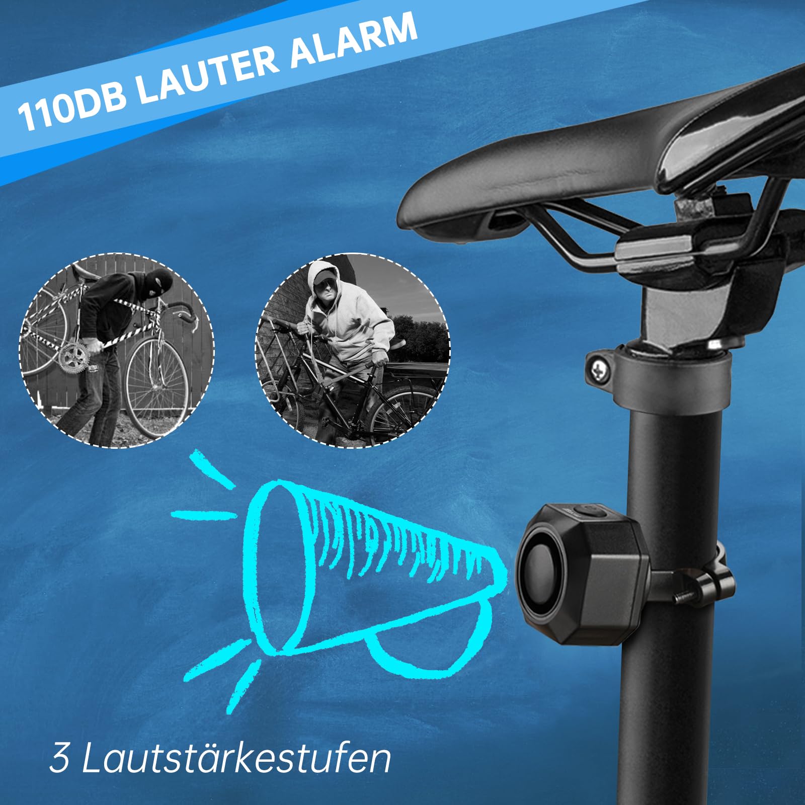 ZEXMTE Alarm rowerowy, 110 dB, antykradzieżowy, alarm motocyklowy, ładowany, z pilotem bezprzewodowym, system alarmowy pojazdu, akcesoria rowerowe, do motocykla, przyczepy, skutera, roweru