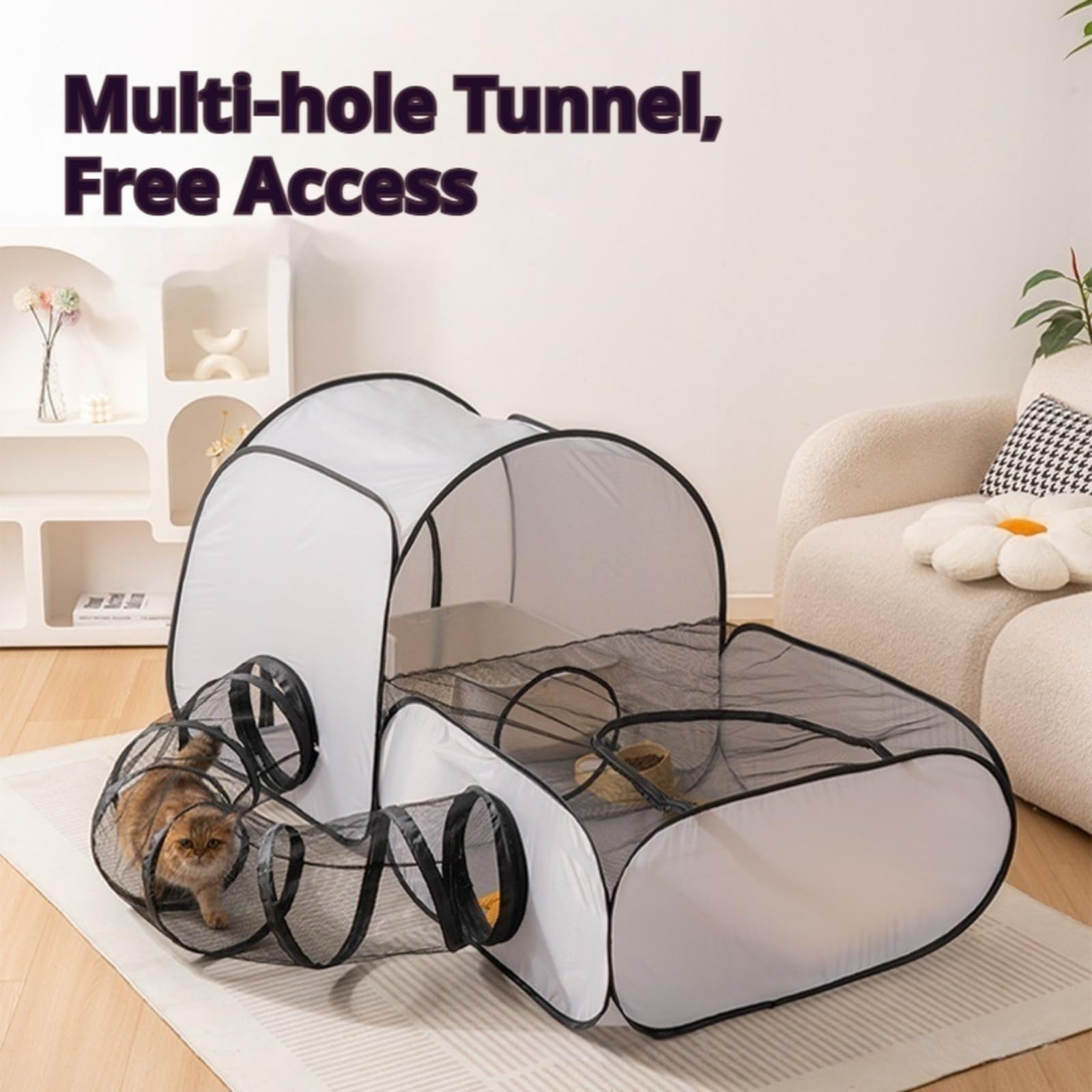 Recinto per gatti all'aperto pieghevole con tunnel, grande parco per gatti portatile con borsa per il trasporto, tenda per gatti in rete traspirante, area giochi sicura per giardino, balcone, casa e