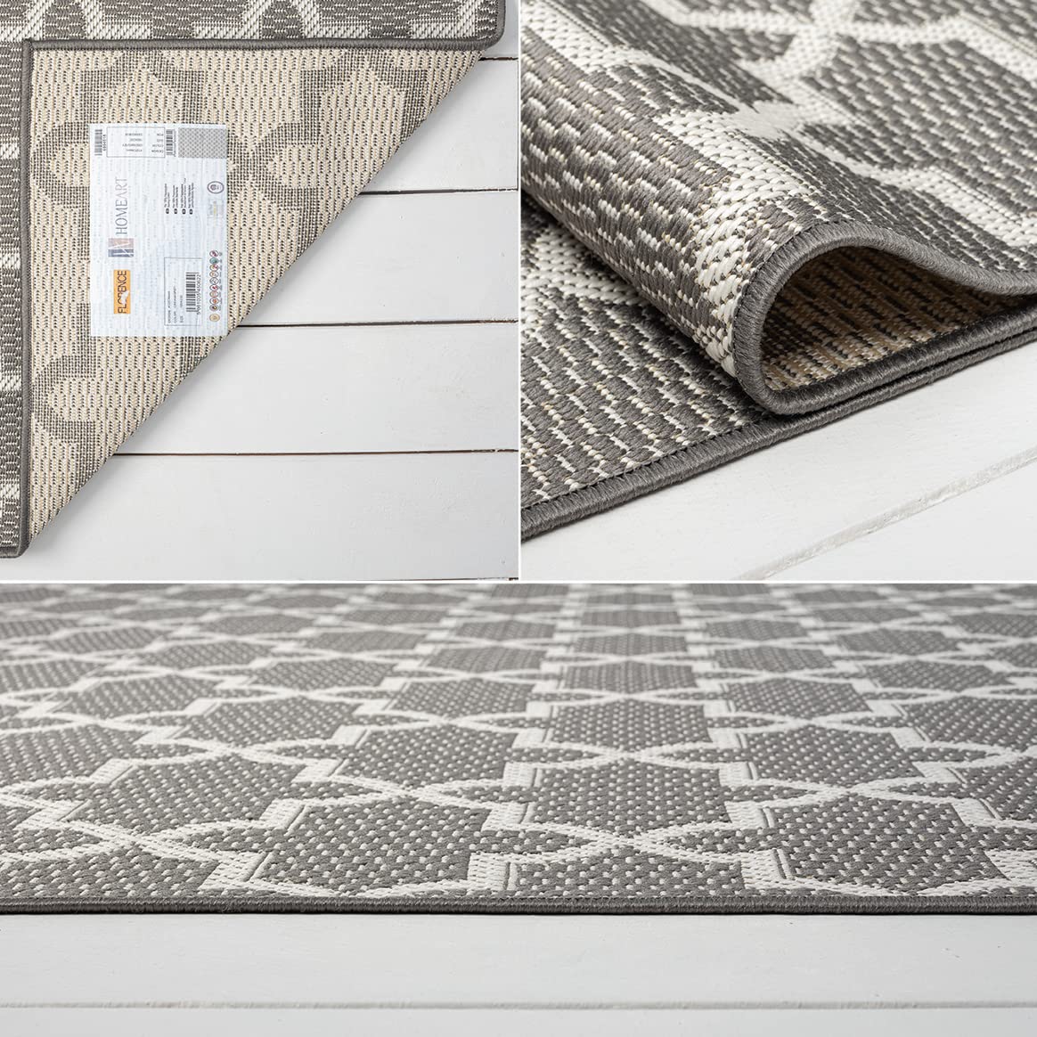 HomeArt Outdoor Rugs | Easy-Cleaning Indoor & Outdoor Area Rugs for Porch, Deck, Balcony, Garden, Picnic, Kitchen, Hallway | UV & Weather-Resistant Large Patio Rug Mats | Anthracite Cream 200 x 290 cm — view 192