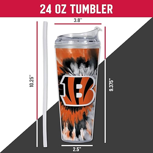 Miniatura 329 de Rico Industries NFL - Vaso de purpurina acrílica de 24 onzas con tapa con bisagras, vaso de doble pared con licencia oficial y popote Tie Dye