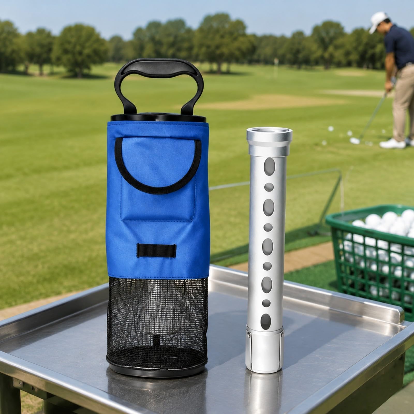 Qianly Raccoglitore di Palline da Golf Leggero Sacco Raccoglitore con Manico Compatto Raccogli Golfisti