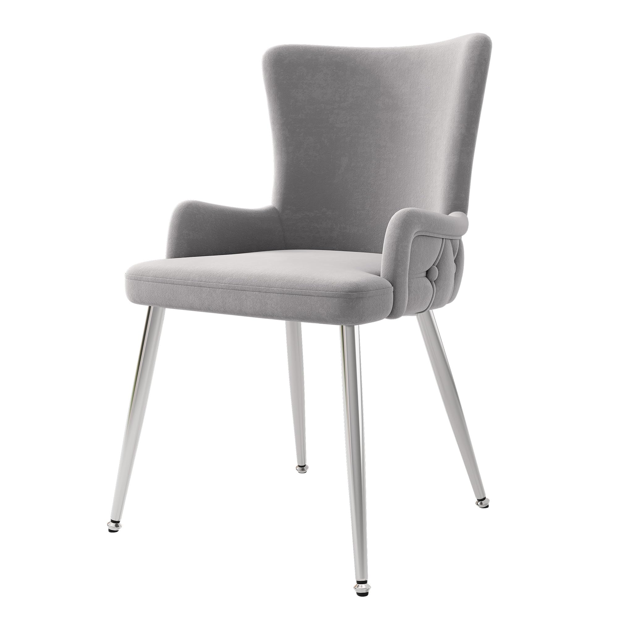Bladez Juego de 4 sillas de comedor de terciopelo, sillas de salón con patas de metal, color beige (4, gris y plateado, 47 x 49 x 85)