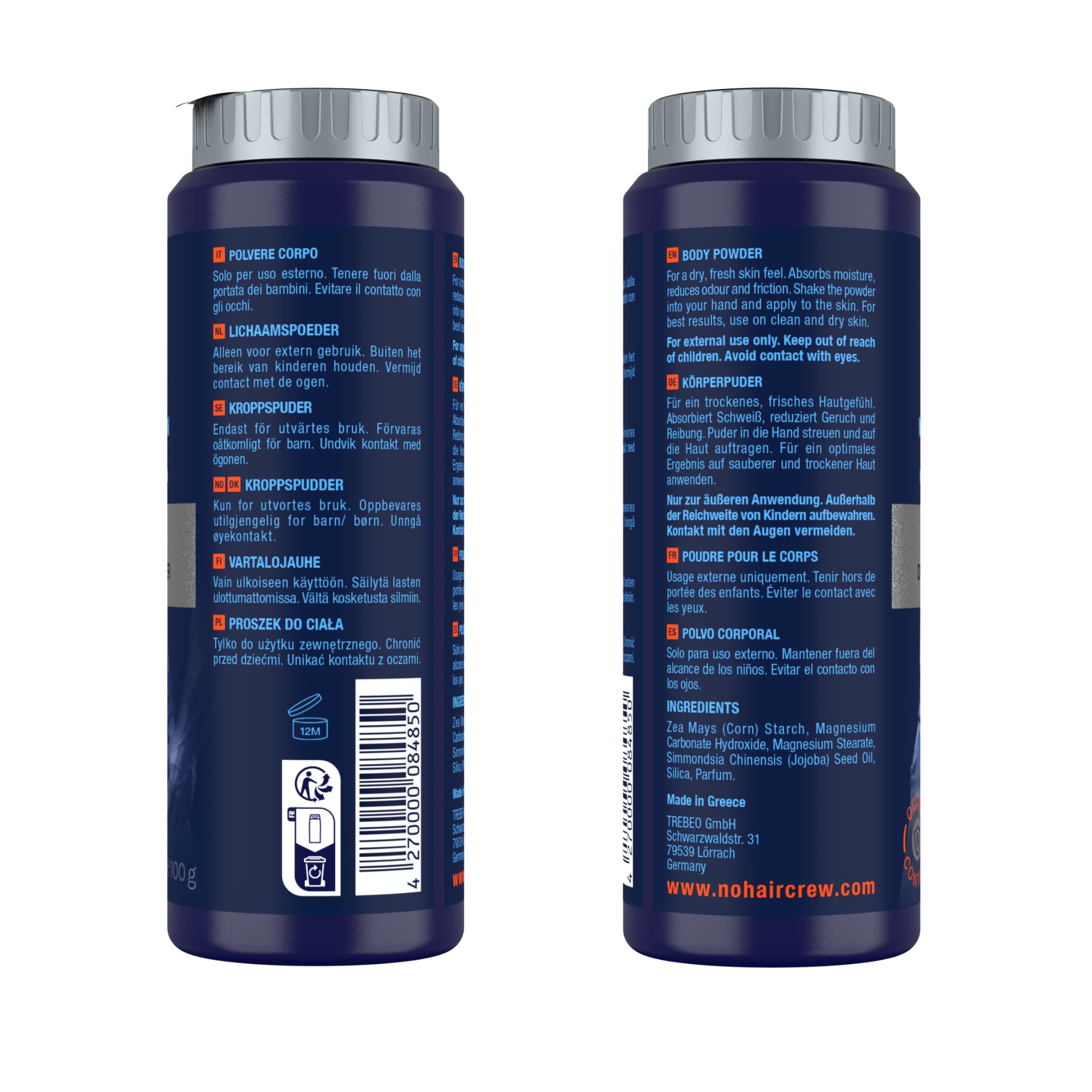 NO HAIR CREW Dry & Fresh Polvo Íntimo para Hombres 100 g – Polvo Corporal Sin Talco contra el Sudor, el Olor y las Rozaduras – Frescor y Comodidad Duraderos