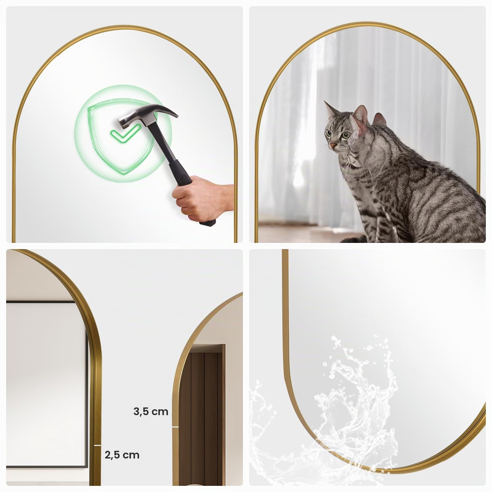 Melodieux Espejo de Tocador de Baño Dorado para Pared, Espejo de Pared Ovalado con Marco de Metal de 55x75 cm, Espejo Decorativo para Dormitorio, Sala de Estar, Entrada, Horizontal o Verticalmente