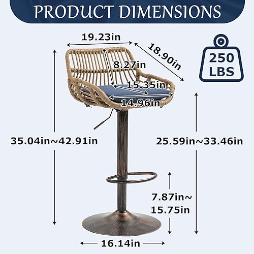 Miniatura 2 de Taburetes de bar modernos de ratán, taburetes de bar de lino para comedor, sillas de bar de cocina con asa y reposapiés, taburetes de pub con base