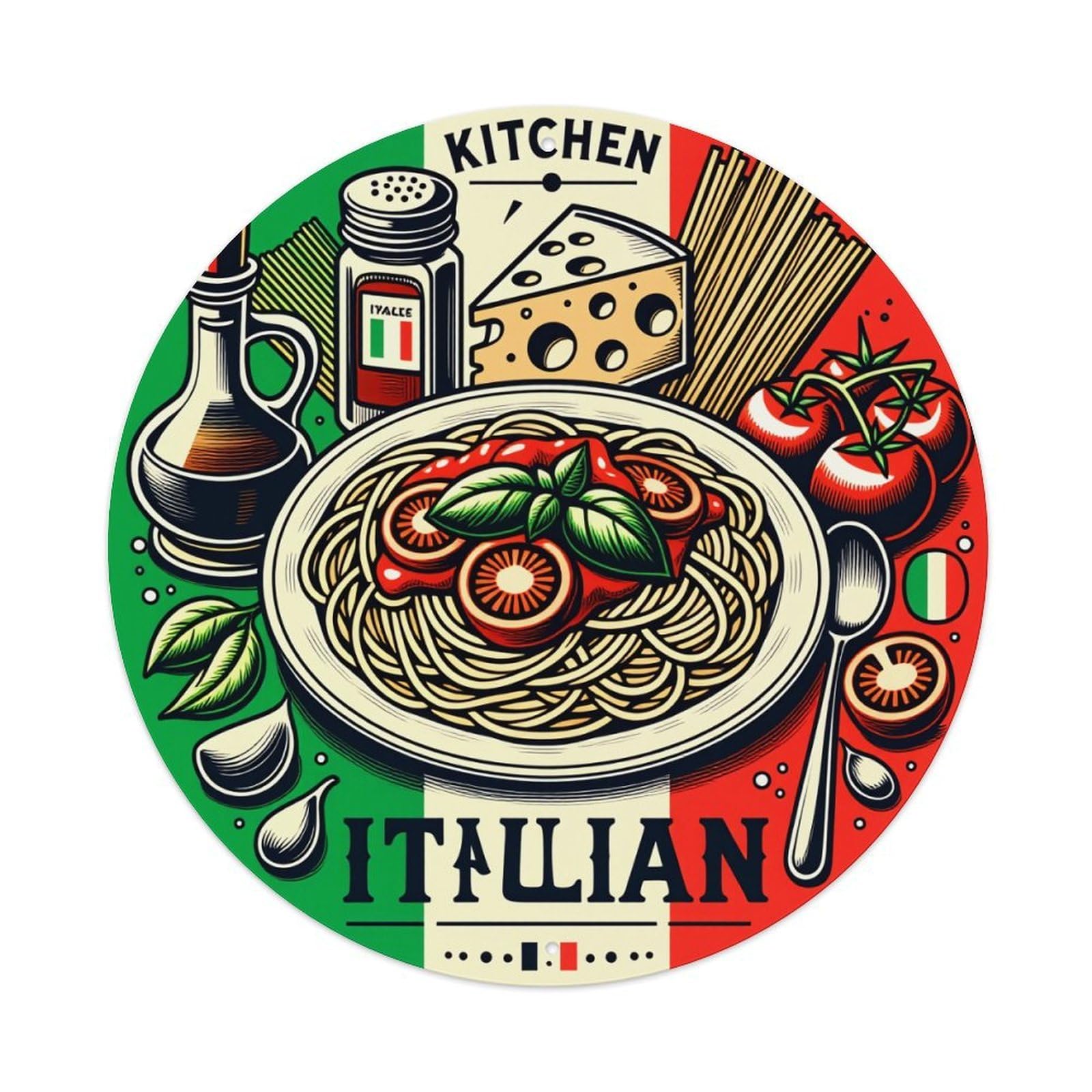 Italian Pasta Cheese Tomatoes Basil Metal Tin Sign Vintage Garden Bedroom Cafe Bar Man Cave Home Wall Decor Metal Poster 8x8 inches