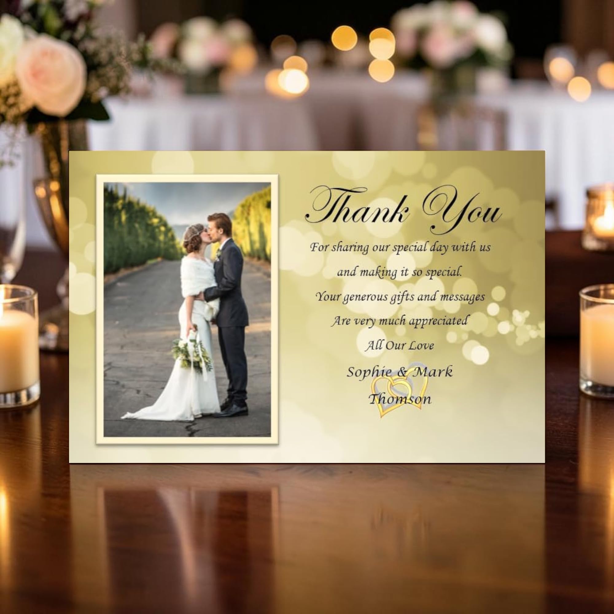 Personalised Wedding Day, Wedding Evening Thank You/Thankyou Cards Complete with self seal envelopes Ref W4 (70)