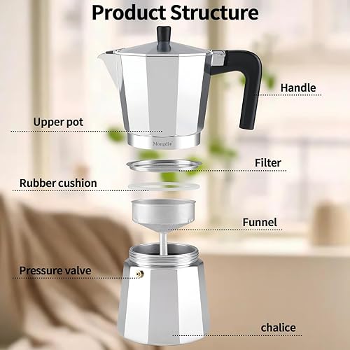 Miniatura 3 de Mongdio Cafetera de café expreso para estufa, cafetera cubana con parte superior de la estufa, olla italiana greca moca, 12 tazas de espresso, 20