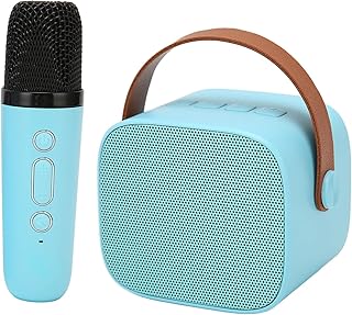 Karaoke Machine with Wireless Microphone, Portable Bluetooth Speaker with Strap, PA System Supports TF Card, USB, Retro Bluetooth Karaoke Speaker for Party Meeting Adults Kids (Blue)