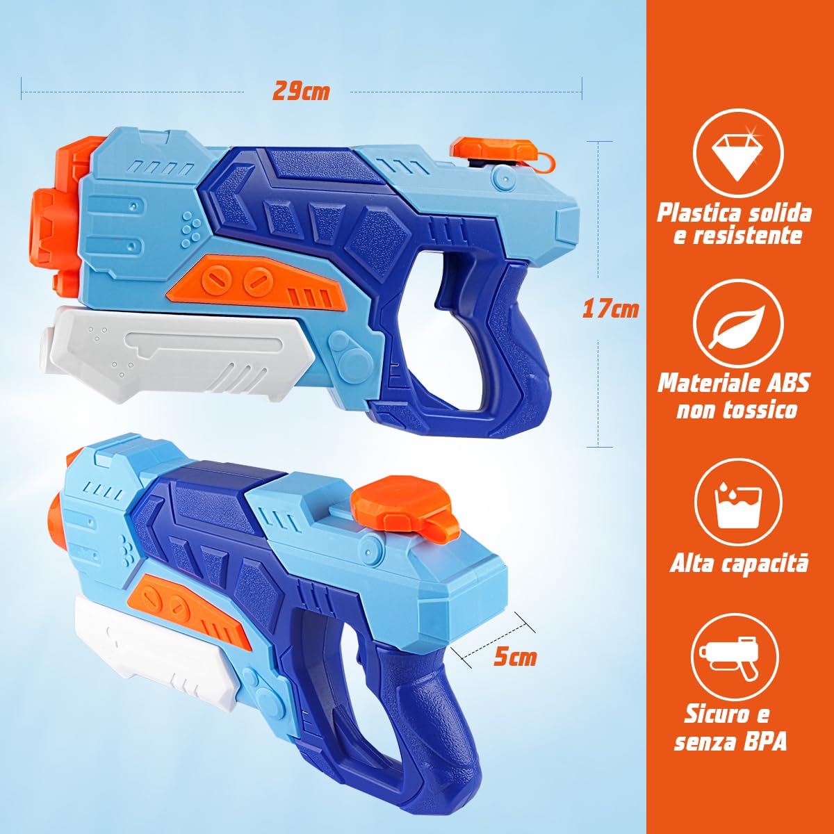 D-FantiX 2 Pistola ad acqua per bambini, pistola ad acqua con capacità di 550 ML, pistola ad acqua a lunga gittata di 10 metri, giocattolo ad acqua per piscina e spiaggia per bambini e adulti