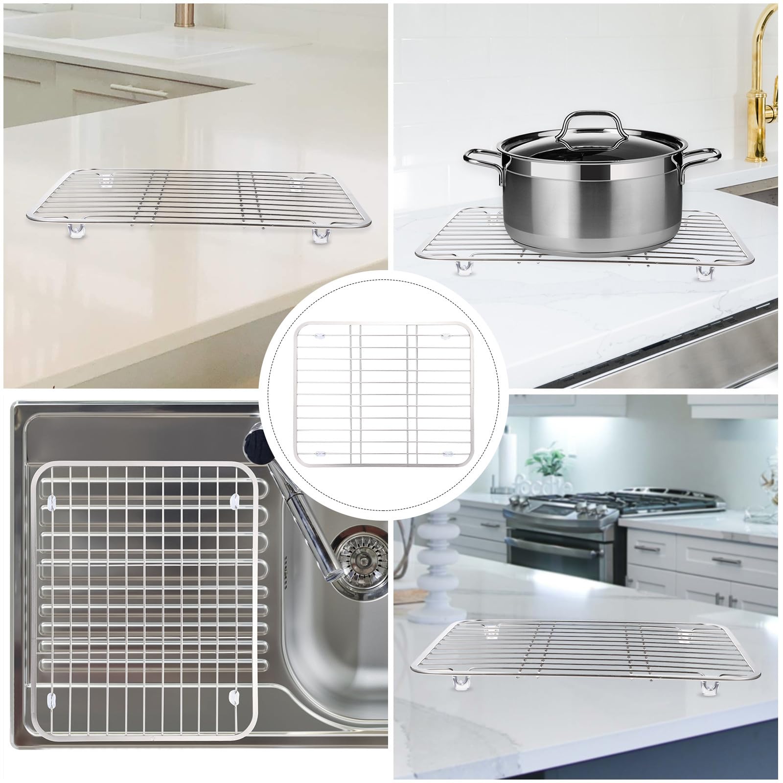 BESPORTBLE Scolapiatti in Acciaio 304 Portaoggetti per Stoviglie Griglia Ventilata Scolapiatti per Lavello Cucina 318X267X23 CM Resistente e Antigraffio per Asciugatura Stoviglie e