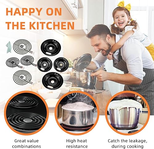 Miniatura 7 de W10288051 y MP22YA - Juego de quemadores de cocina eléctrica de 6 pulgadas y 8 pulgadas, bandejas de goteo de porcelana compatibles con estufa