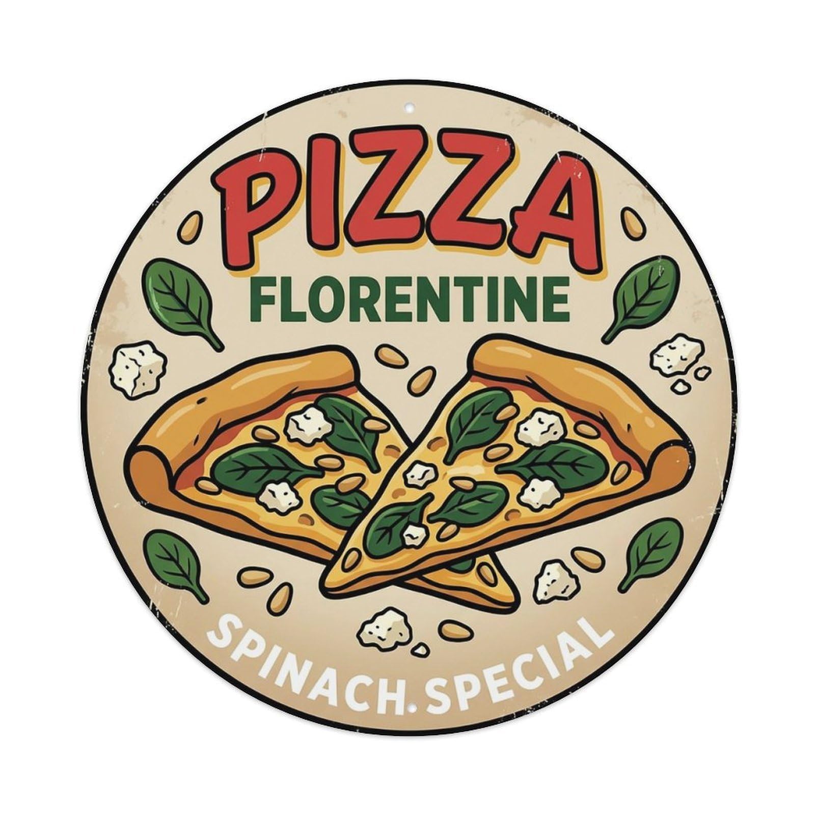 Huiyhb 8X8inch(20X20cm) Vintage Pizza Slice Italian Traditional Cuisine Spinach Metal Tin Sign